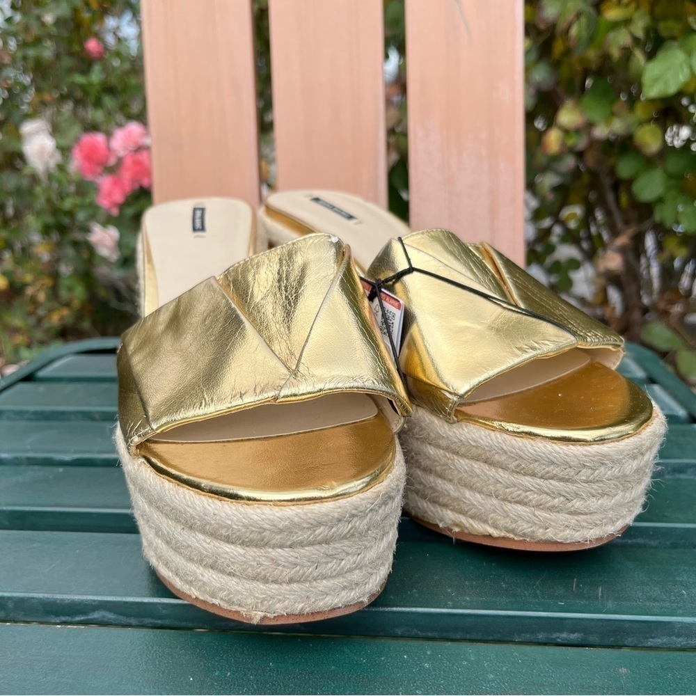 Zara basic gold‎ foil double wedge NWT